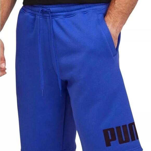 Puma Men's Big Fleece Logo 10in Shorts Royal Sapphire/Blk/Wht-Short - Picture 7 of 13